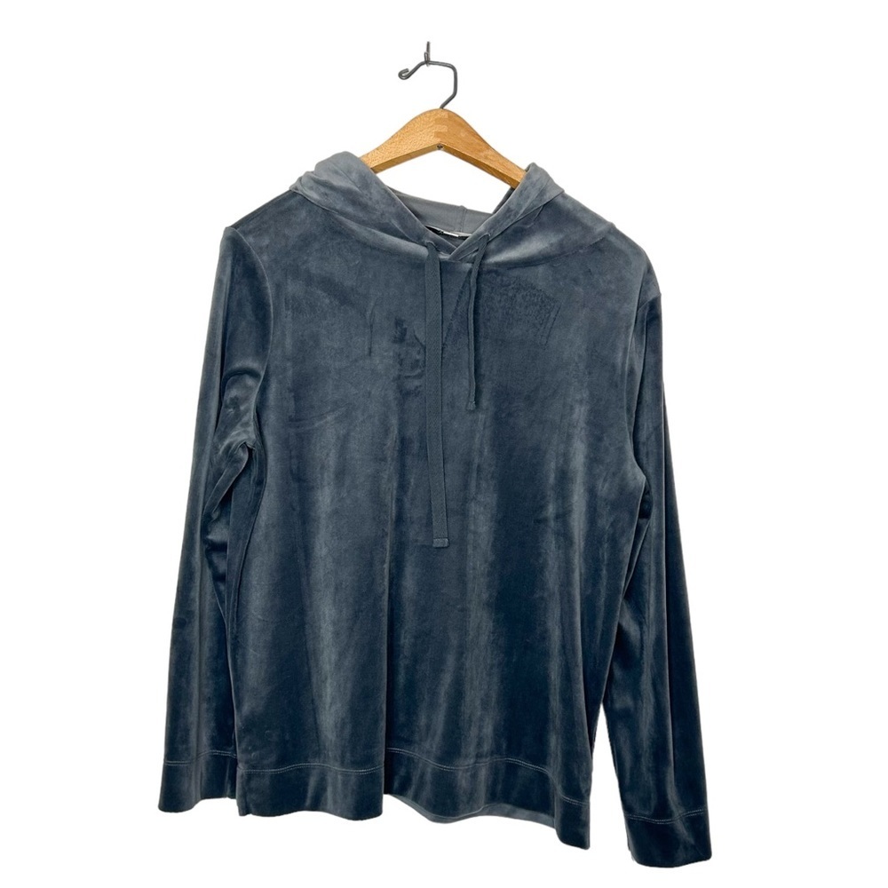 Ann Taylor LOFT Womens Cozy Grey Velvet Velour Casual Hooded Sweatshirt Small S